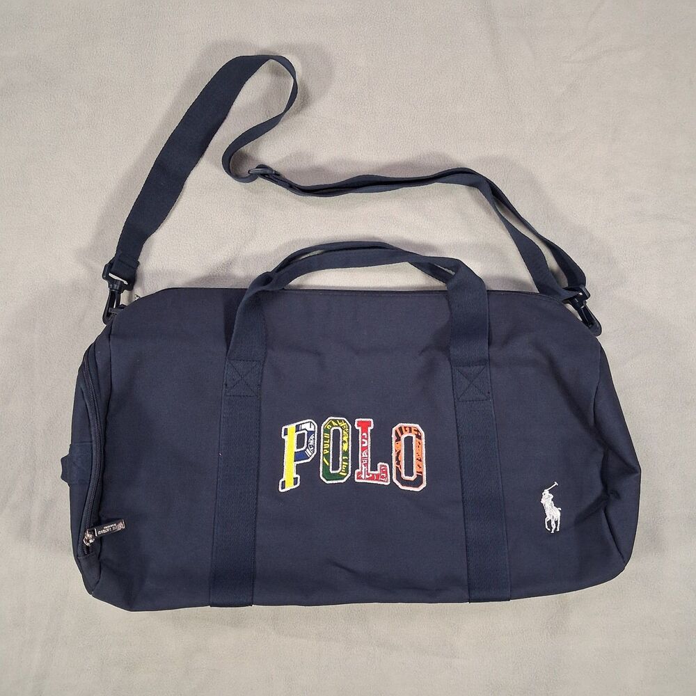 Ralph Lauren Fragrances Navy Blue Duffel Bag Polo Embroidered Weekend Bag